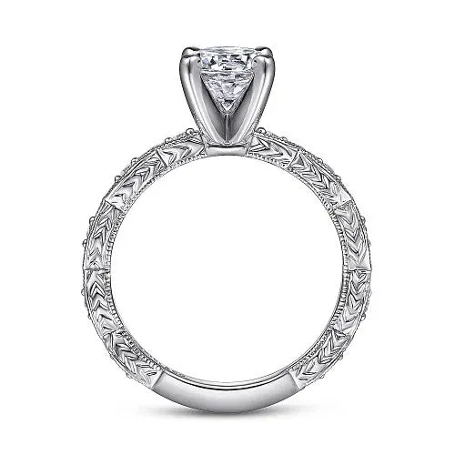 GABRIEL CO Rings Sadie Vintage Inspired 14K White Gold Round Diamond Engagement Ring Setting Only GABRIEL CO Rings Sadie Vintage Inspired 14K White Gold Round Diamond Engagement Ring Setting Only