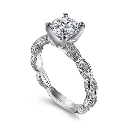 GABRIEL CO Rings Sadie Vintage Inspired 14K White Gold Round Diamond Engagement Ring Setting Only GABRIEL CO Rings Sadie Vintage Inspired 14K White Gold Round Diamond Engagement Ring Setting Only