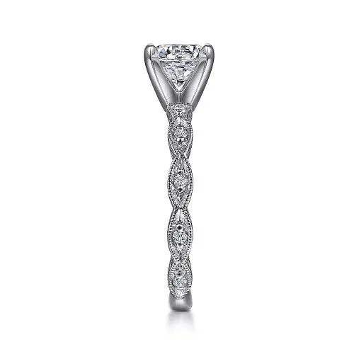 GABRIEL CO Rings Sadie Vintage Inspired 14K White Gold Round Diamond Engagement Ring Setting Only GABRIEL CO Rings Sadie Vintage Inspired 14K White Gold Round Diamond Engagement Ring Setting Only