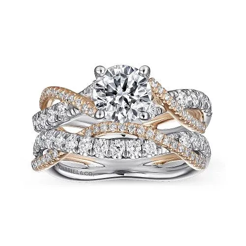 GABRIEL CO Rings Sandrine 14K WhiteRose Gold Round Diamond Twisted Engagement Ring Setting Only GABRIEL CO Rings Sandrine 14K WhiteRose Gold Round Diamond Twisted Engagement Ring Setting Only