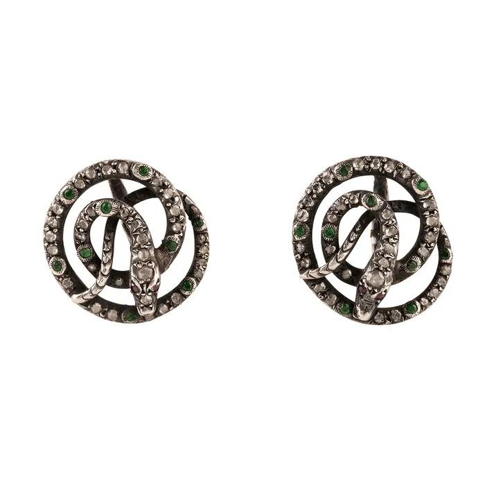 Georgian era Diamond and Emerald Snake Earrings Bell Bird Antiques Earrings Georgian era Diamond and Emerald Snake Earrings Bell Bird Antiques Earrings