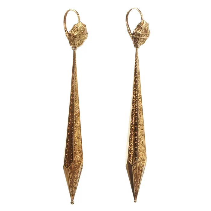 Georgian Era Torpedo Gold Earrings Bell Bird Antiques Earrings