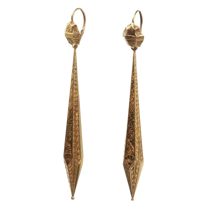 Georgian Era Torpedo Gold Earrings Bell Bird Antiques Earrings