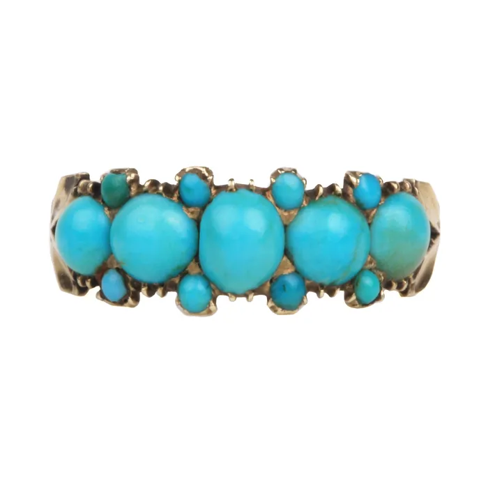 Georgian Era Turquoise Half Hoop Ring Bell Bird Antiques Rings