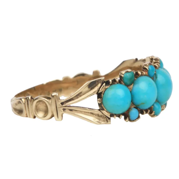 Georgian Era Turquoise Half Hoop Ring Bell Bird Antiques Rings