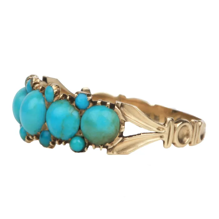 Georgian Era Turquoise Half Hoop Ring Bell Bird Antiques Rings