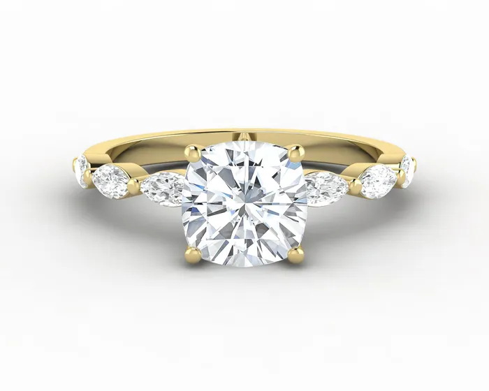 Giulia 10 Ct Cushion Cut Engagement Ring With Marquise Side Stones Sapheena Jewelry Rings Giulia 10 Ct Cushion Cut Engagement Ring With Marquise Side Stones Sapheena Jewelry Rings