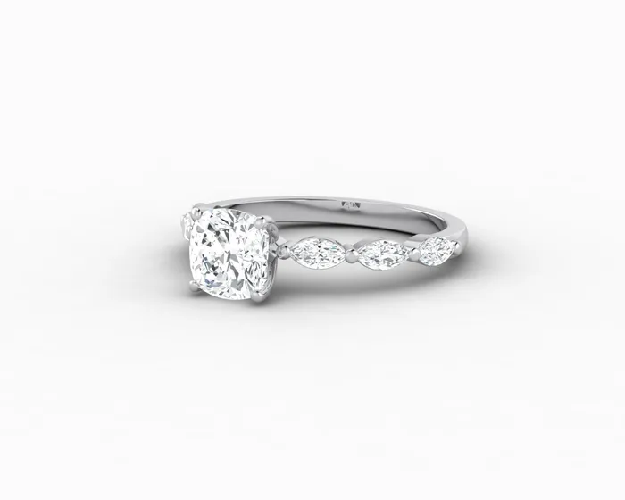 Giulia 10 Ct Cushion Cut Engagement Ring With Marquise Side Stones Sapheena Jewelry Rings