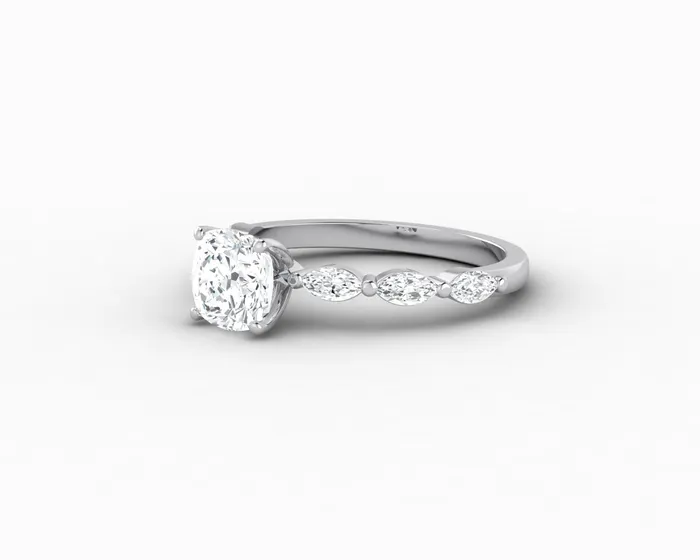 Giulia 10 Ct Cushion Cut Engagement Ring With Marquise Side Stones Sapheena Jewelry Rings