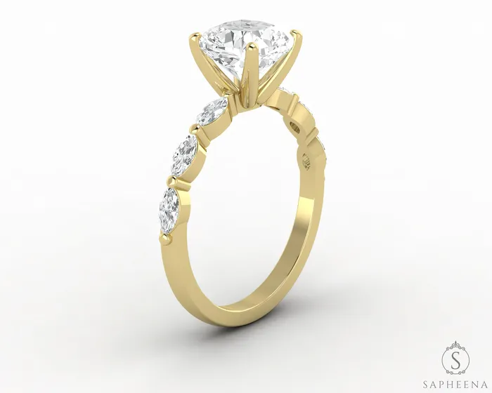 Giulia 10 Ct Cushion Cut Engagement Ring With Marquise Side Stones Sapheena Jewelry Rings