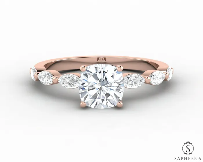 Giulia 10 Ct Cushion Cut Engagement Ring With Marquise Side Stones Sapheena Jewelry Rings