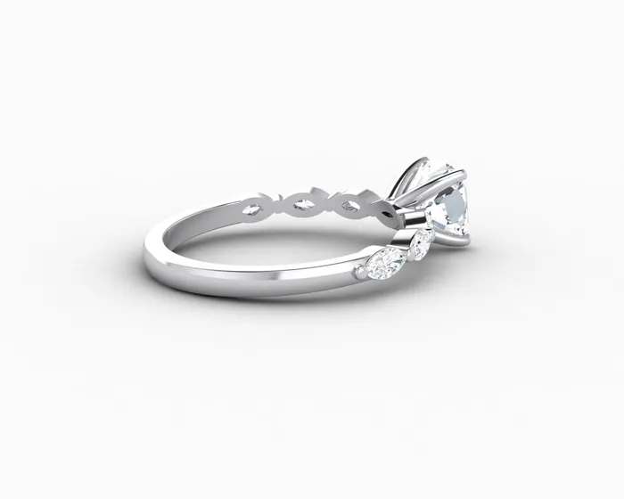 Giulia 10 Ct Cushion Cut Engagement Ring With Marquise Side Stones Sapheena Jewelry Rings