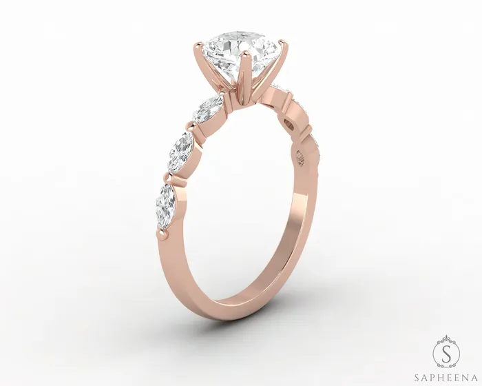 Giulia 10 Ct Cushion Cut Engagement Ring With Marquise Side Stones Sapheena Jewelry Rings