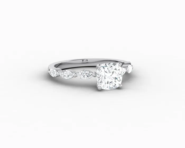 Giulia 10 Ct Cushion Cut Engagement Ring With Marquise Side Stones Sapheena Jewelry Rings