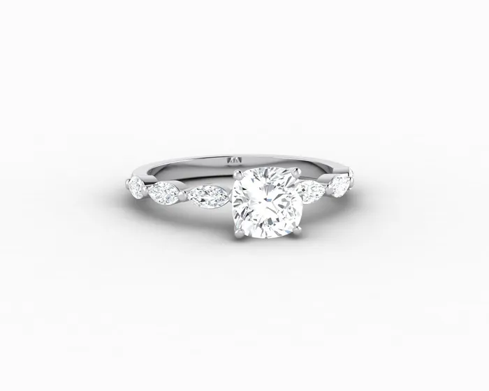 Giulia 10 Ct Cushion Cut Engagement Ring With Marquise Side Stones Sapheena Jewelry Rings