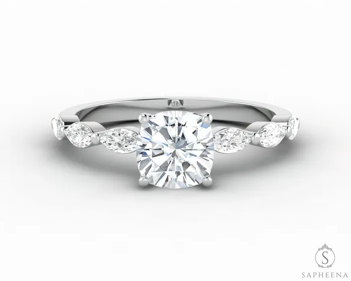 Giulia 10 Ct Cushion Cut Engagement Ring With Marquise Side Stones Sapheena Jewelry Rings