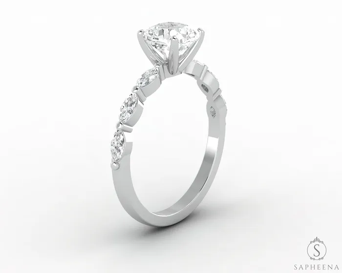 Giulia 10 Ct Cushion Cut Engagement Ring With Marquise Side Stones Sapheena Jewelry Rings