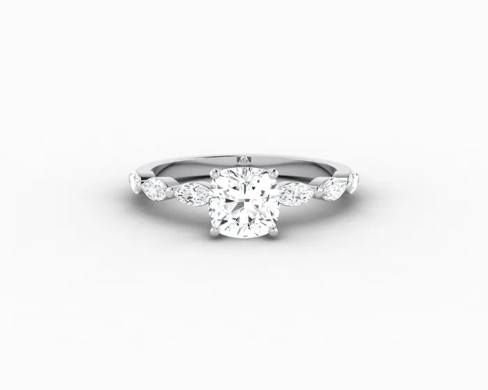 Giulia 10 Ct Cushion Cut Engagement Ring With Marquise Side Stones Sapheena Jewelry Rings