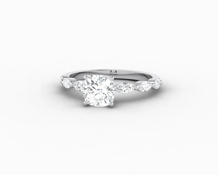 Giulia 10 Ct Cushion Cut Engagement Ring With Marquise Side Stones Sapheena Jewelry Rings
