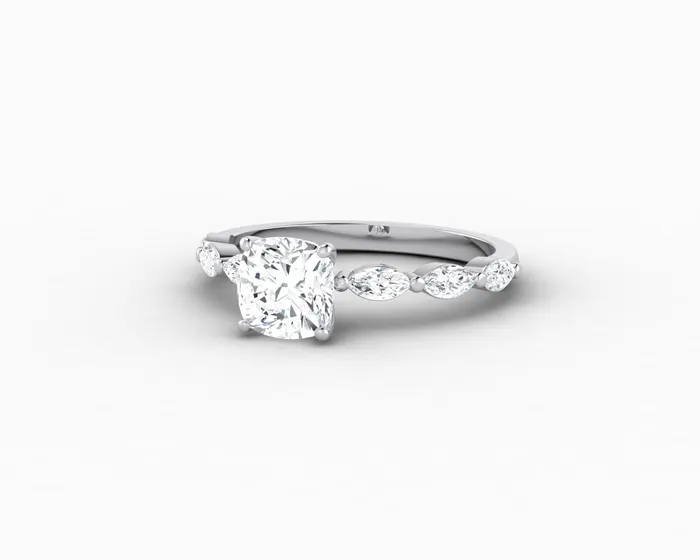 Giulia 10 Ct Cushion Cut Engagement Ring With Marquise Side Stones Sapheena Jewelry Rings