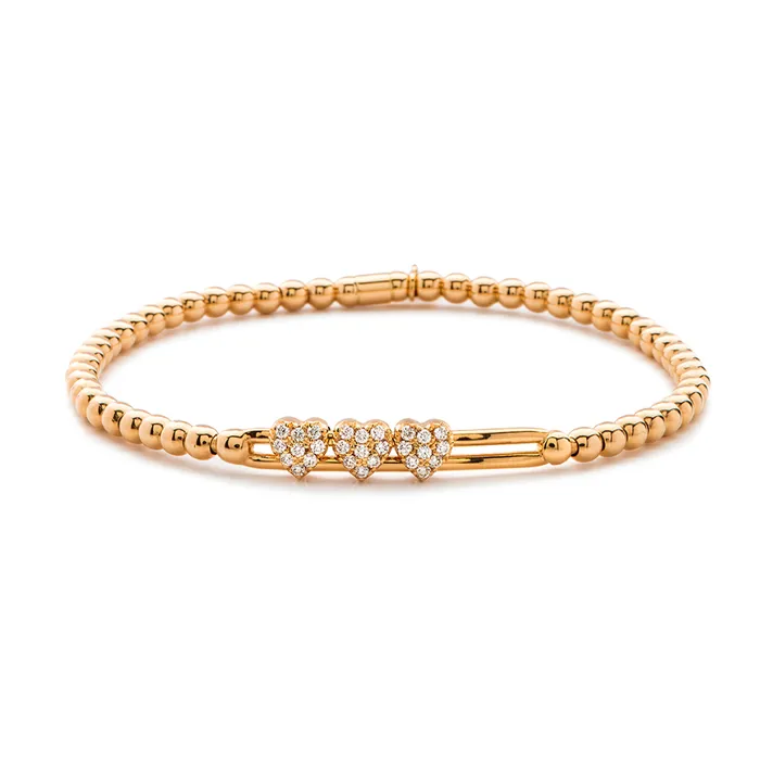HULCHI BELLUNI Bracelets 3 Diamond Pave Hearts Stretch Bracelet