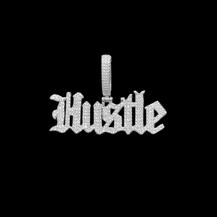 Hustle Iced Out Letter Diamond Pendant Necklace Hustle Necklaces