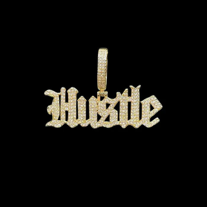 Hustle Iced Out Letter Diamond Pendant Necklace Hustle Necklaces