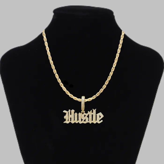 Hustle Iced Out Letter Diamond Pendant Necklace Hustle Necklaces