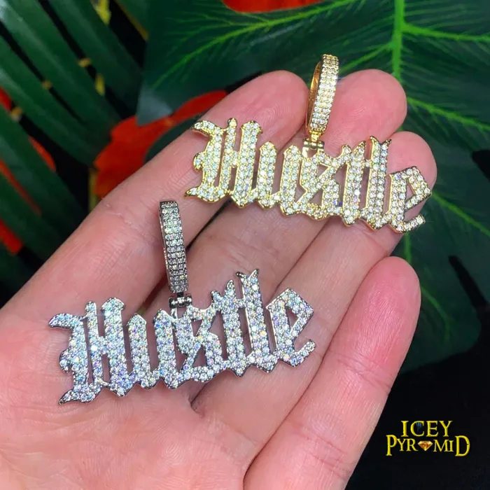 Hustle Iced Out Letter Diamond Pendant Necklace Hustle Necklaces