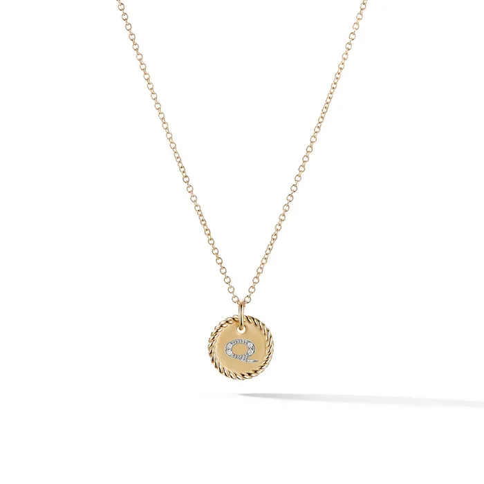 Initial Charm Necklace in 18K Yellow Gold with Diamond Q David Yurman Necklaces