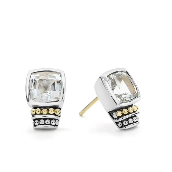 LAGOS Earrings Caviar Color BezelSet White Topaz Stud Earrings
