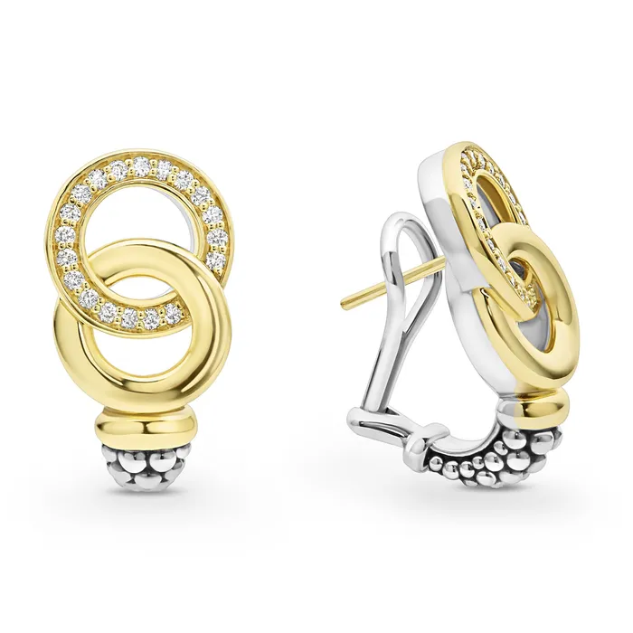 LAGOS Earrings Signature Caviar TwoTone Interlocking Diamond Omega Clip Earrings LAGOS Earrings Signature Caviar TwoTone Interlocking Diamond Omega Clip Earrings