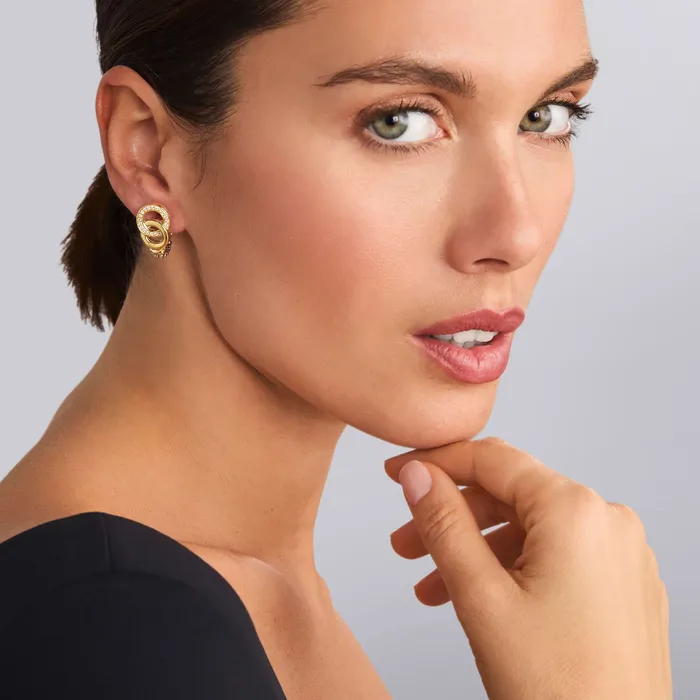 LAGOS Earrings Signature Caviar TwoTone Interlocking Diamond Omega Clip Earrings