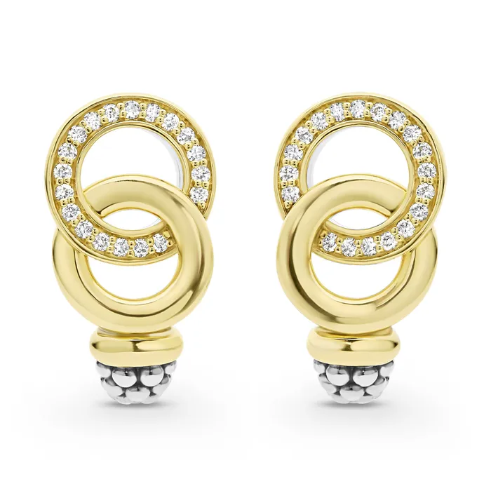 LAGOS Earrings Signature Caviar TwoTone Interlocking Diamond Omega Clip Earrings