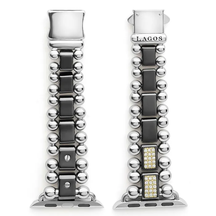 LAGOS Smart Caviar Black Ceramic Half Diamond Watch Bracelet3845mm Bracelets