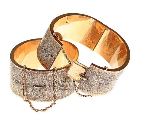 Matched Set of Victorian Gold Enamel Bangles Bell Bird Antiques Earrings