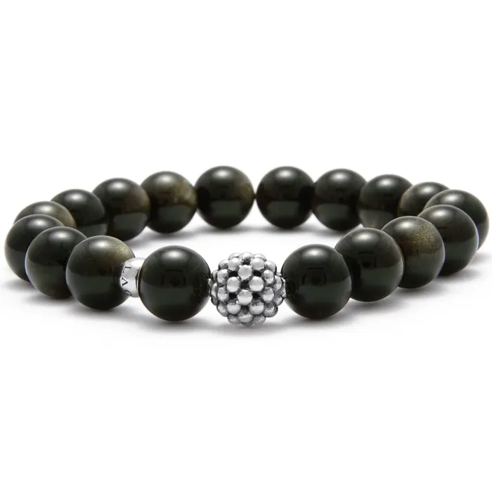 Maya Golden Obsidian Silver Station Bead Bracelet LAGOS Bracelets
