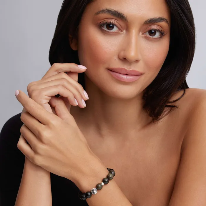 Maya Golden Obsidian Silver Station Bead Bracelet LAGOS Bracelets