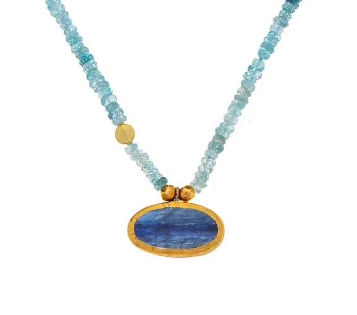 Nava Zahavi Aquamarine and Kyanite Yellow Gold Necklace Nava Zahavi Necklaces Nava Zahavi Aquamarine and Kyanite Yellow Gold Necklace Nava Zahavi Necklaces
