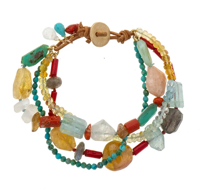 Nava Zahavi Bracelets Nava Zahavi Yellow Gold Four strand Mixed Gems Bracelet
