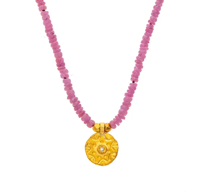 Nava Zahavi Yellow Gold Pink Sapphire and Diamond Necklace Nava Zahavi Necklaces
