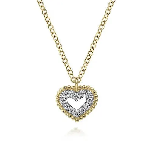 Necklaces 14K Yellow Gold Bujukan Diamond Pave Heart Pendant Necklace GABRIEL CO