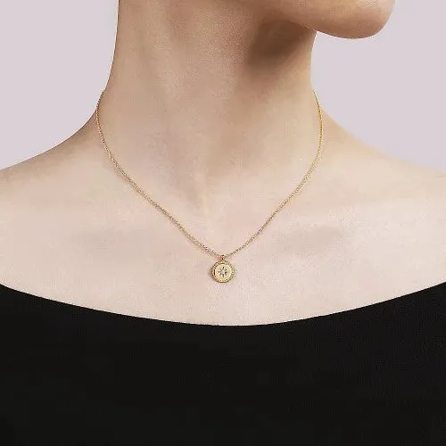 Necklaces 14K Yellow Gold Bujukan Medallion Necklace with Starburst Diamond Center GABRIEL CO Necklaces 14K Yellow Gold Bujukan Medallion Necklace with Starburst Diamond Center GABRIEL CO