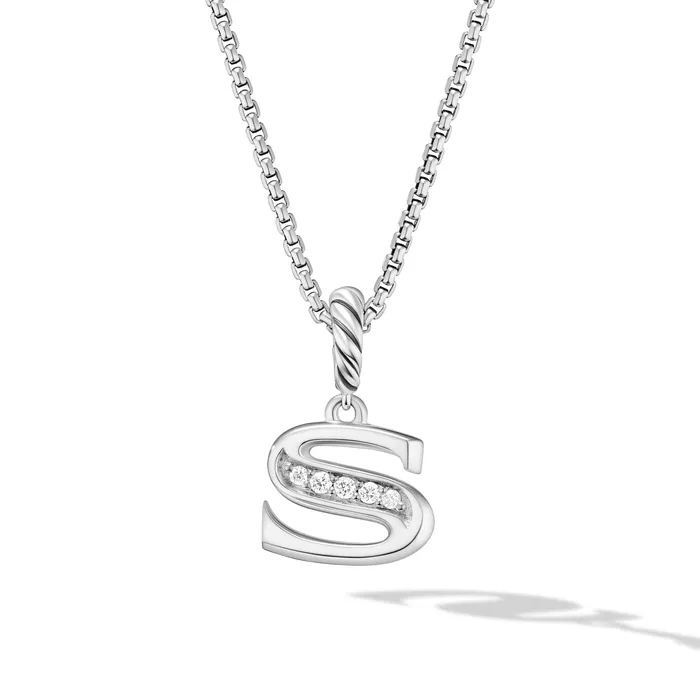 Necklaces David Yurman Pav Initial Pendant Necklace in Sterling Silver with Diamond S