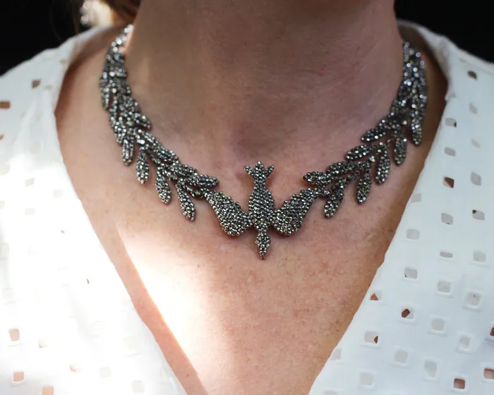 Necklaces Early 19th Century Cut Steel Bird Necklace Bell Bird Antiques