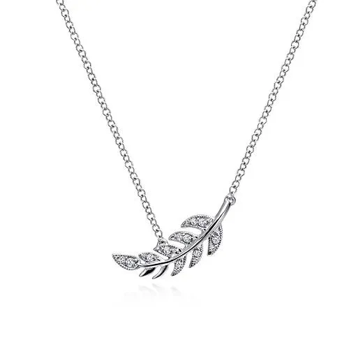Necklaces GABRIEL CO 14K White Gold Diamond Leaf Pendant Necklace
