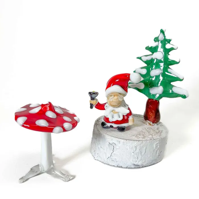 Necklaces MuranoVItrum Gnome on wooden base with red mushroom