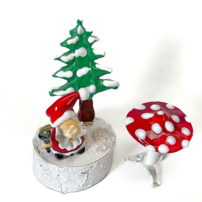 Necklaces MuranoVItrum Gnome on wooden base with red mushroom Necklaces MuranoVItrum Gnome on wooden base with red mushroom