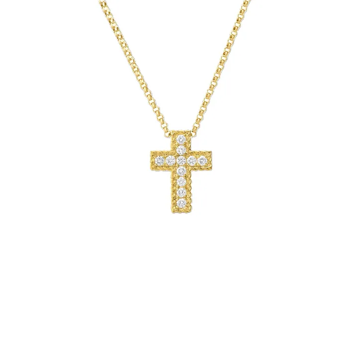 Necklaces ROBERTO COIN 18K YELLOW GOLD PRINCESS DIAMOND CROSS NECKLACE