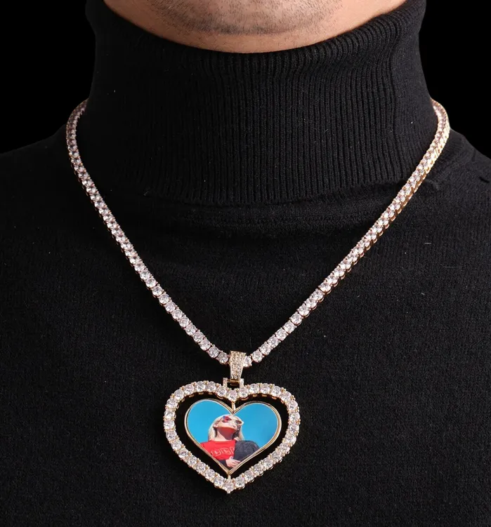 Necklaces Rotating Heart Rotating DoubleSided Heart Custom Photo Picture Pendant Necklace